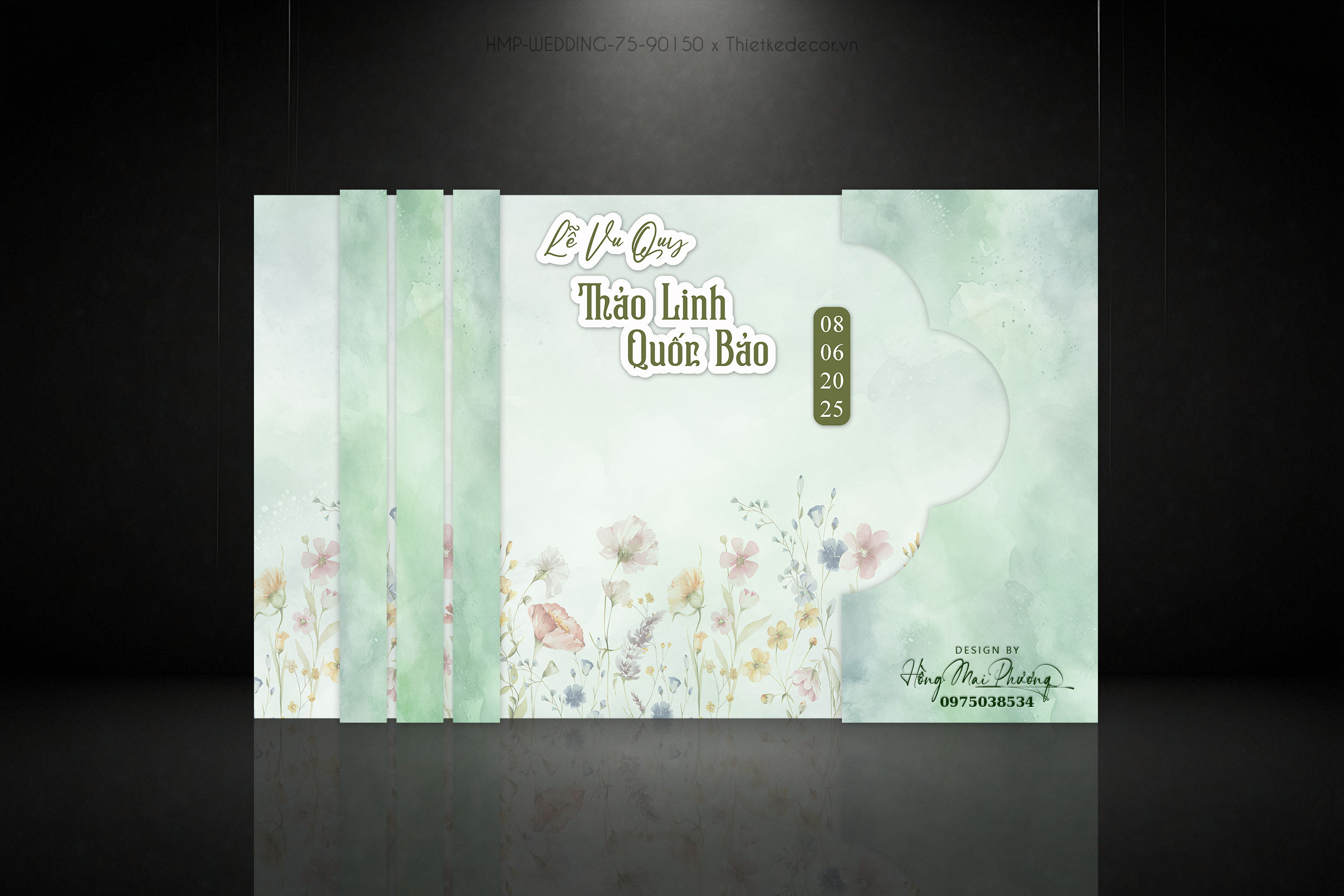 Backdrop check in họa tiết hoa lá thơ mộng toen xanh